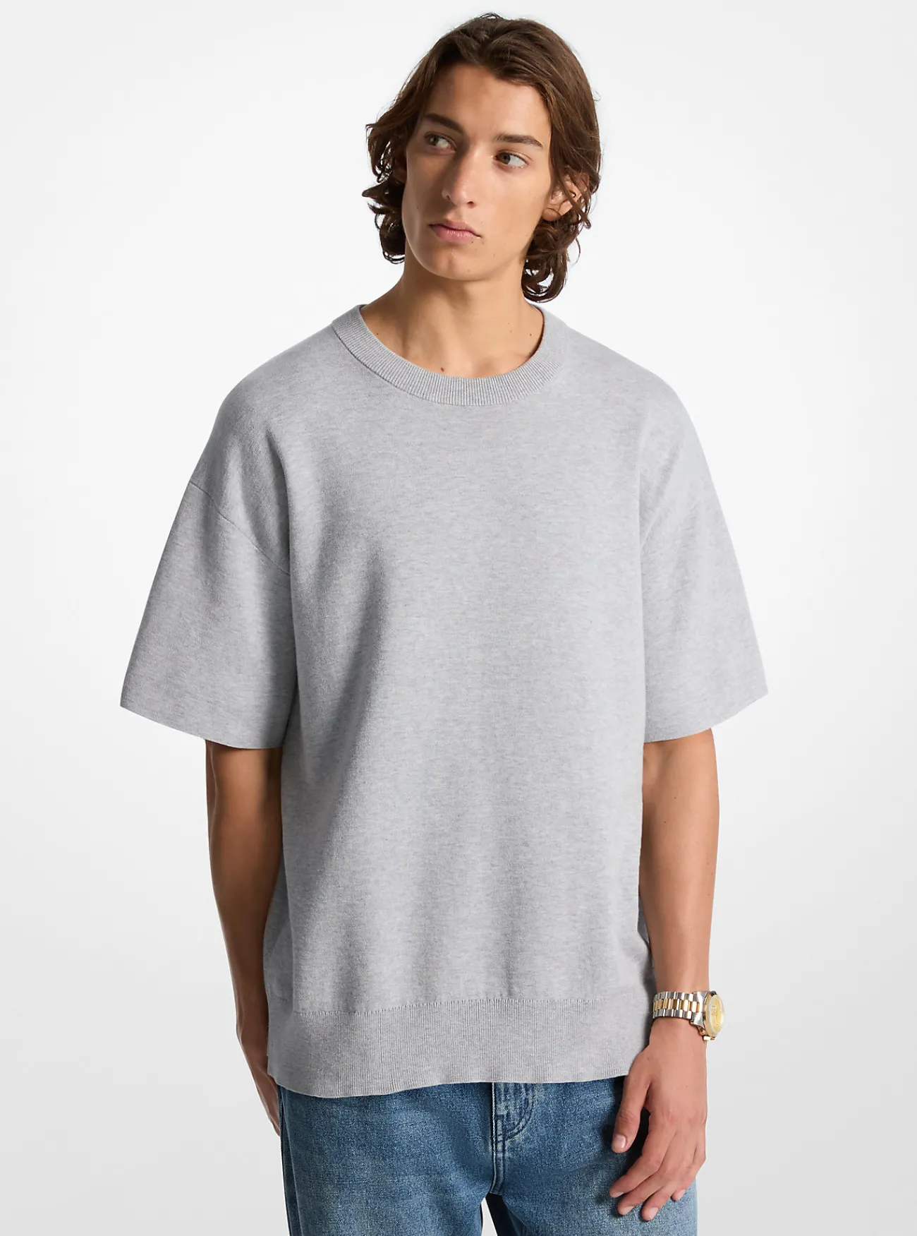 Michael Kors Sweater van katoen met korte mouwen STEENGRIJS Online