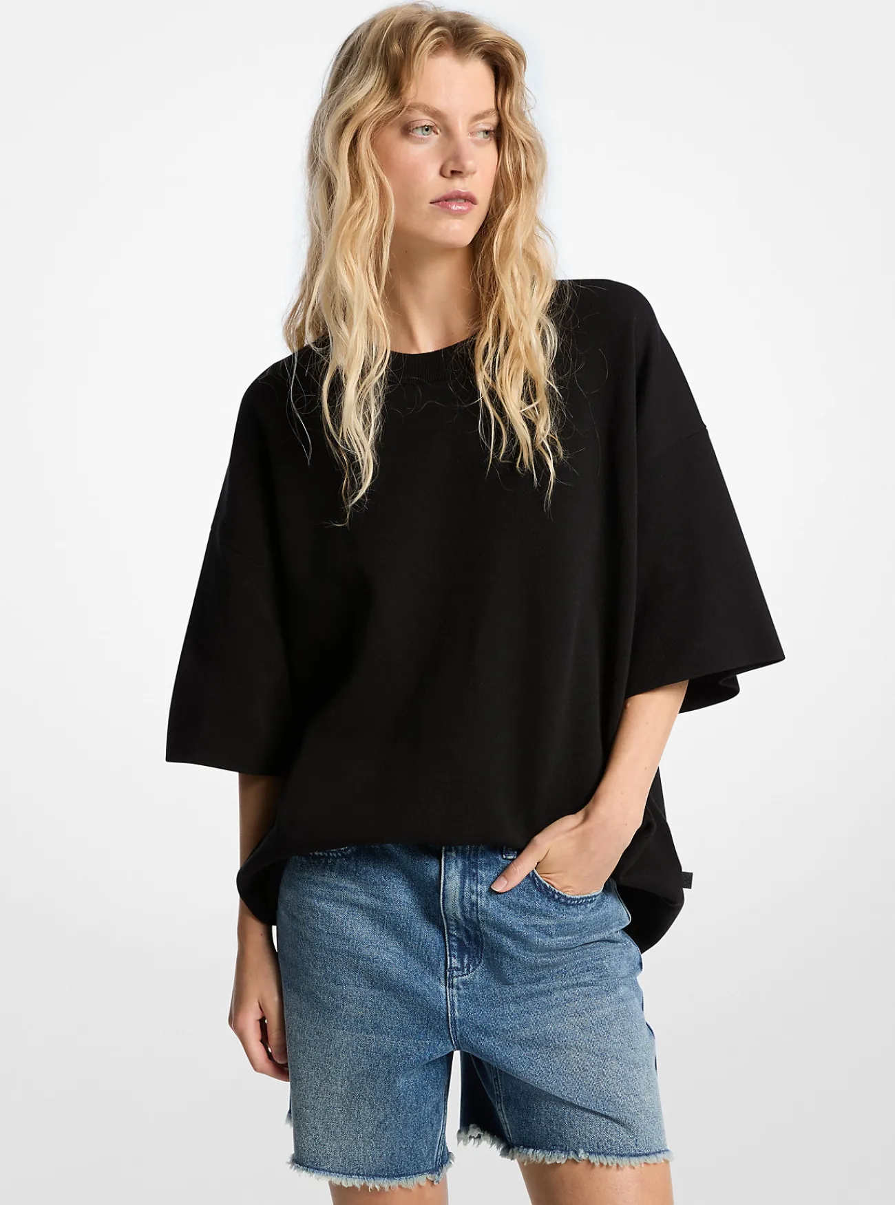 Michael Kors Sweater van katoen met korte mouwen ZWART Sale