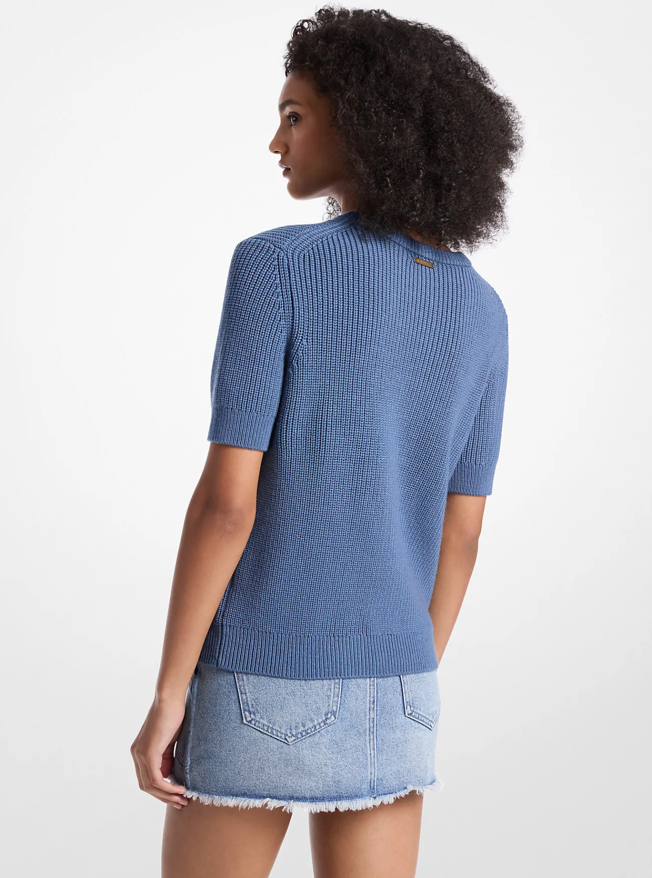 Michael Kors Sweater van wol met korte mouwen DONKERCHAMBRAY Best