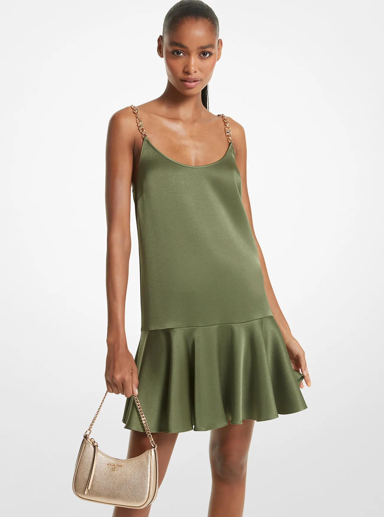 Michael Kors Tankjurk van cr&ecirc;pe met schakels JADEGROEN Clearance