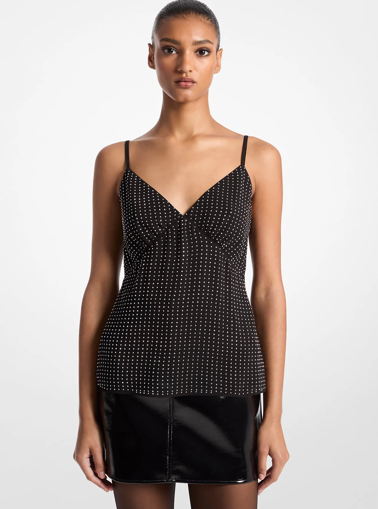 Michael Kors Tanktop van cr&ecirc;pe georgette met stras ZWART Discount