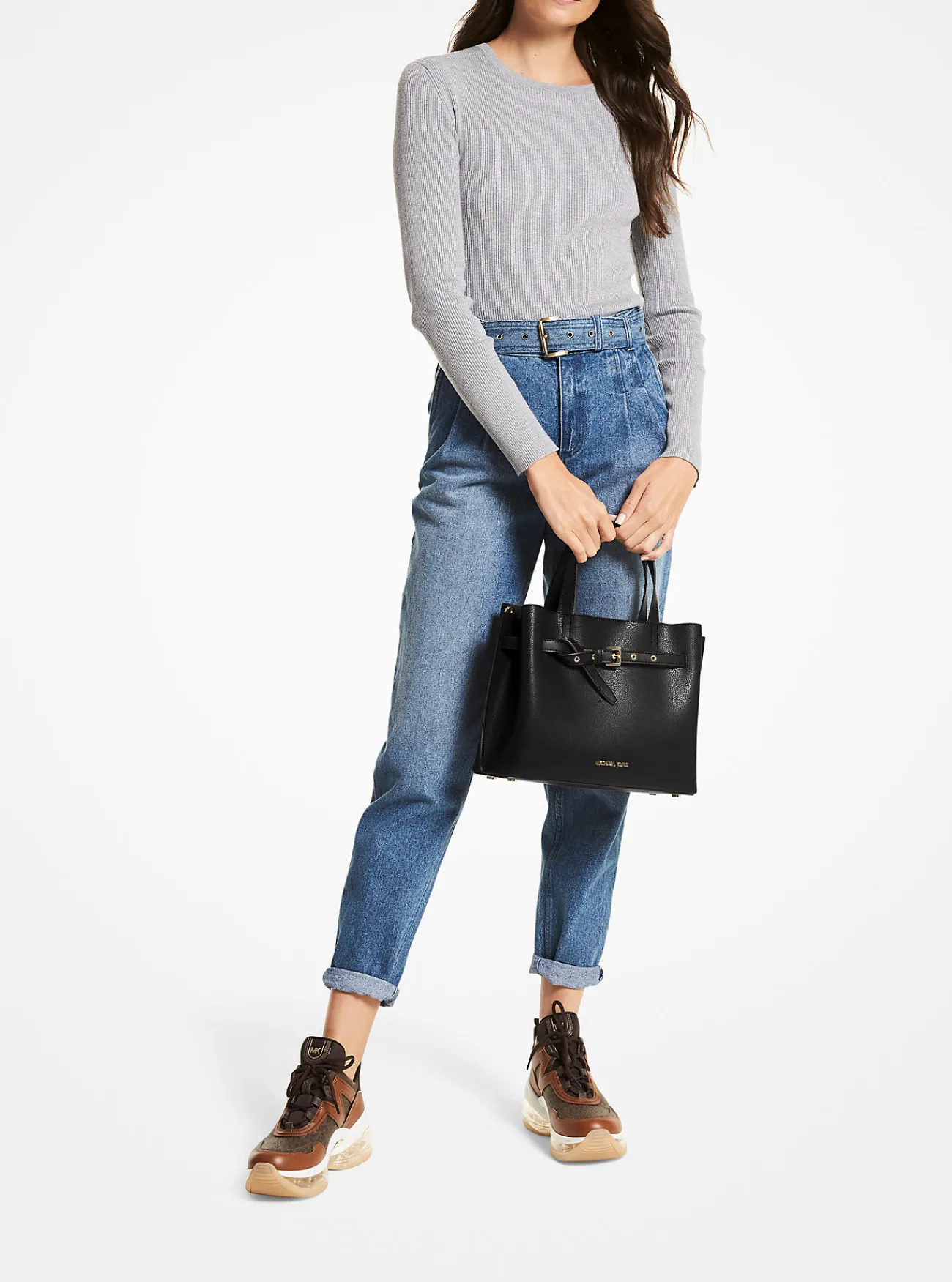 Michael Kors Tas Emilia van getrommeld leer, groot ZWART Hot