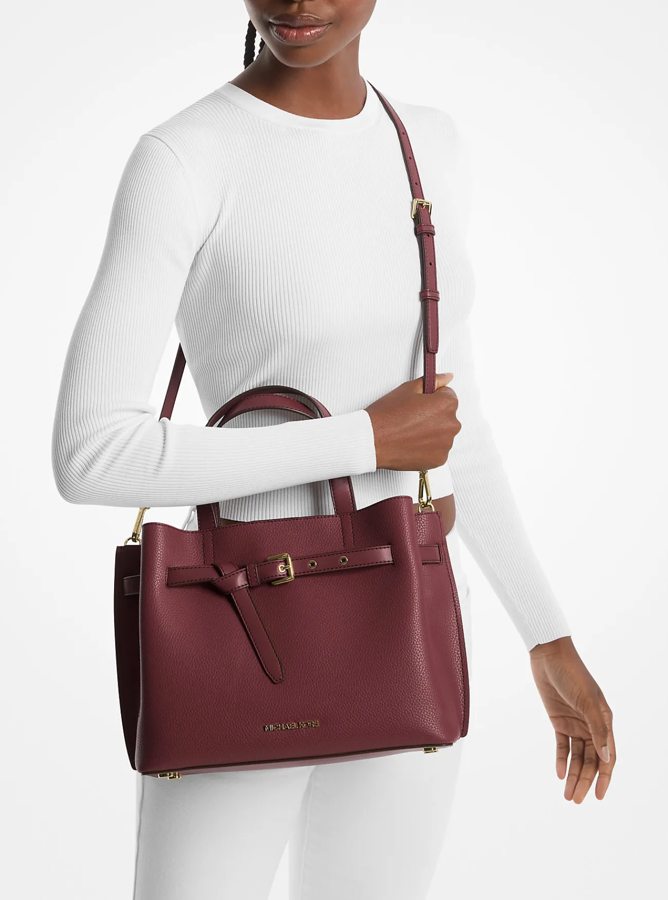 Michael Kors Tas Emilia van getrommeld leer, groot New