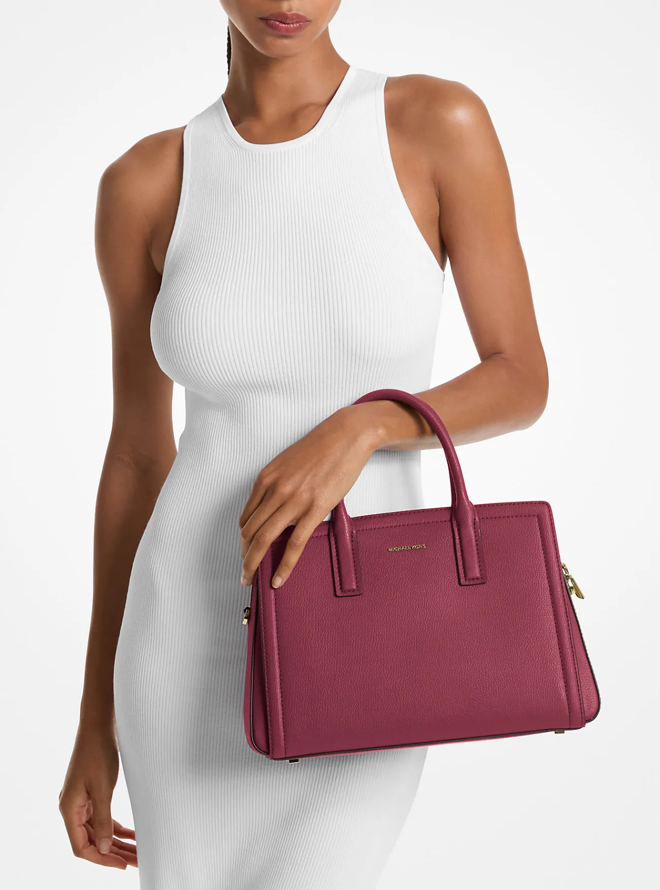 Michael Kors Tas Laila van leer, middelgroot MOERBEI Clearance