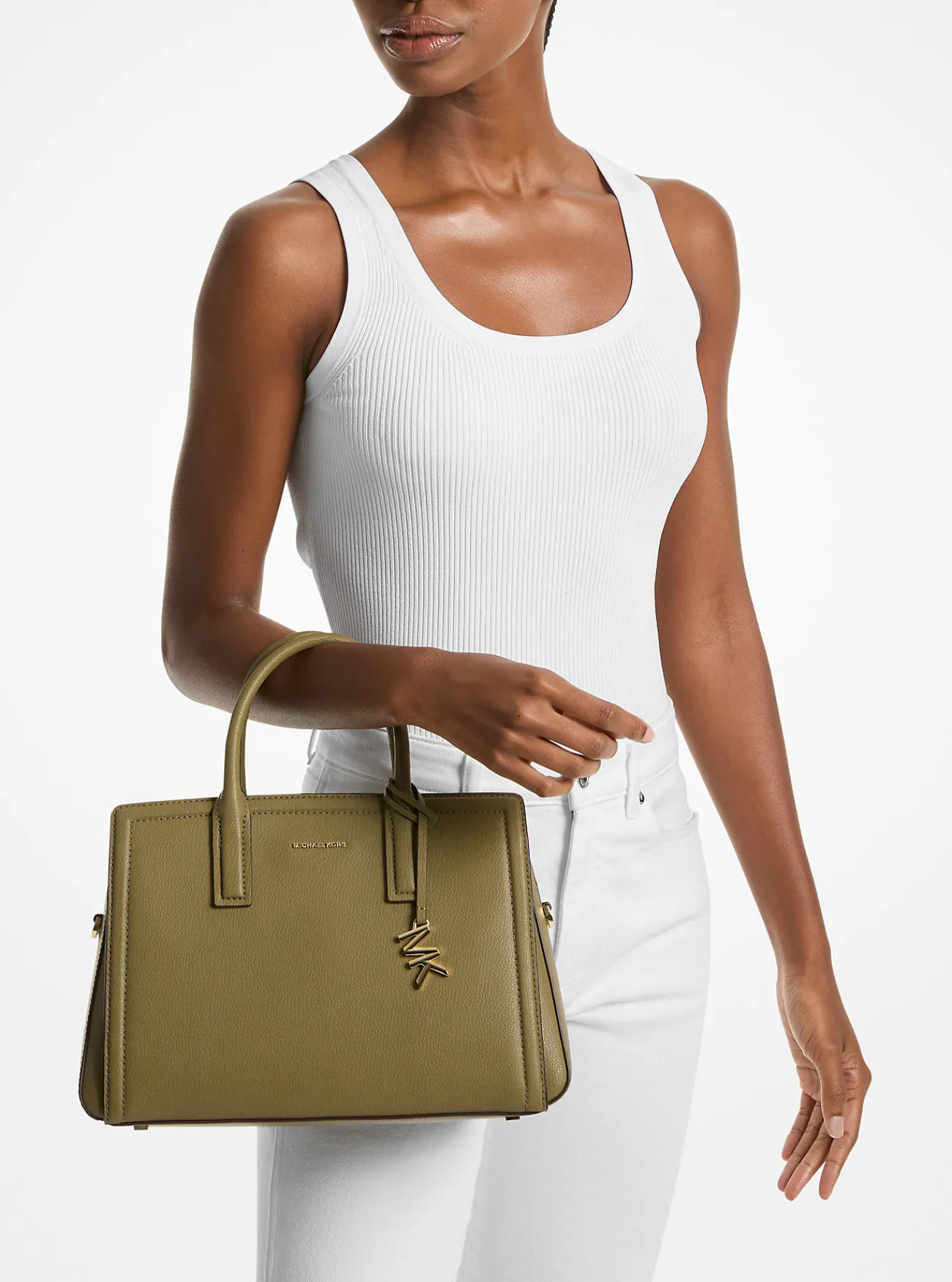 Michael Kors Tas Laila van leer, middelgroot SAFARIGROEN Outlet