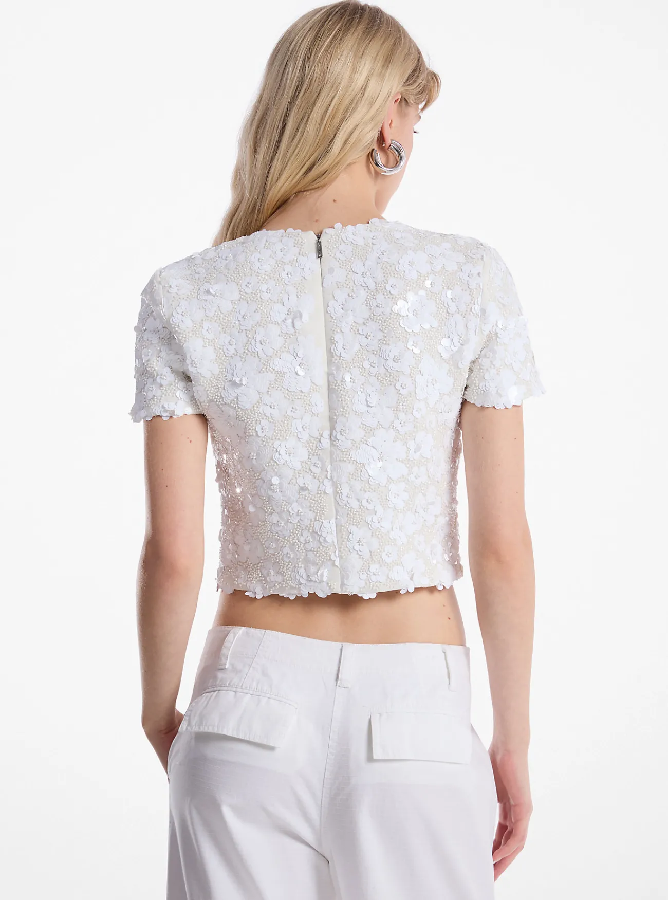 Michael Kors Top van scuba versierd met bloemen WIT Hot