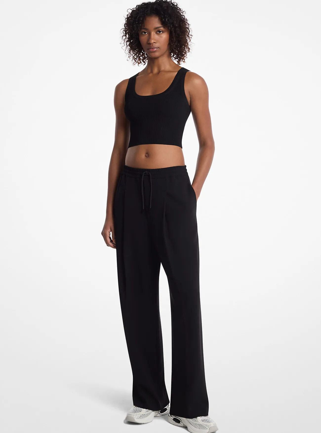 Michael Kors Trainingsbroek van cr&ecirc;pestof met plooien ZWART Sale