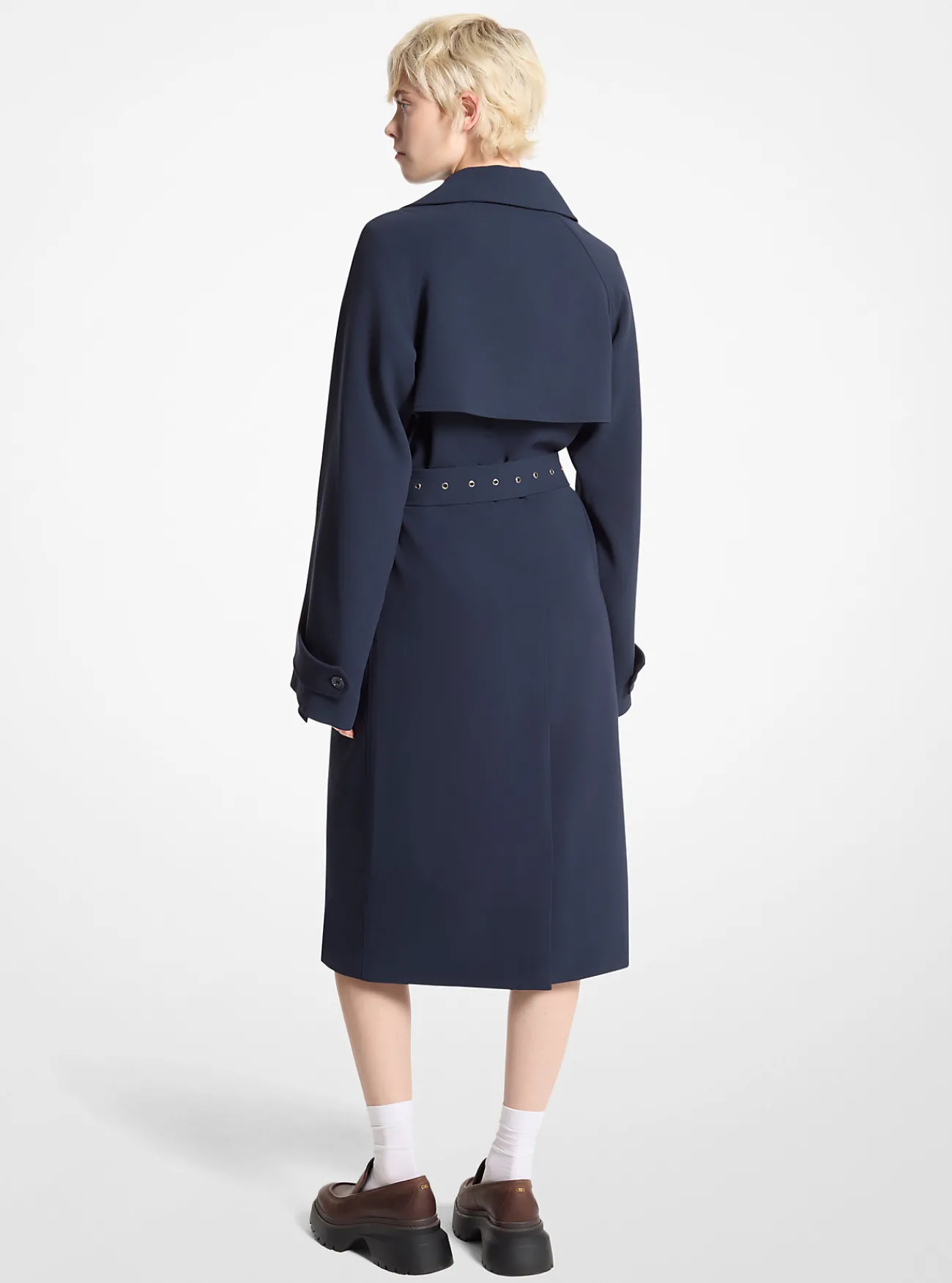 Michael Kors Trenchcoat van cr&ecirc;pe met textuur en riem ADMIRAALBLAUW Best