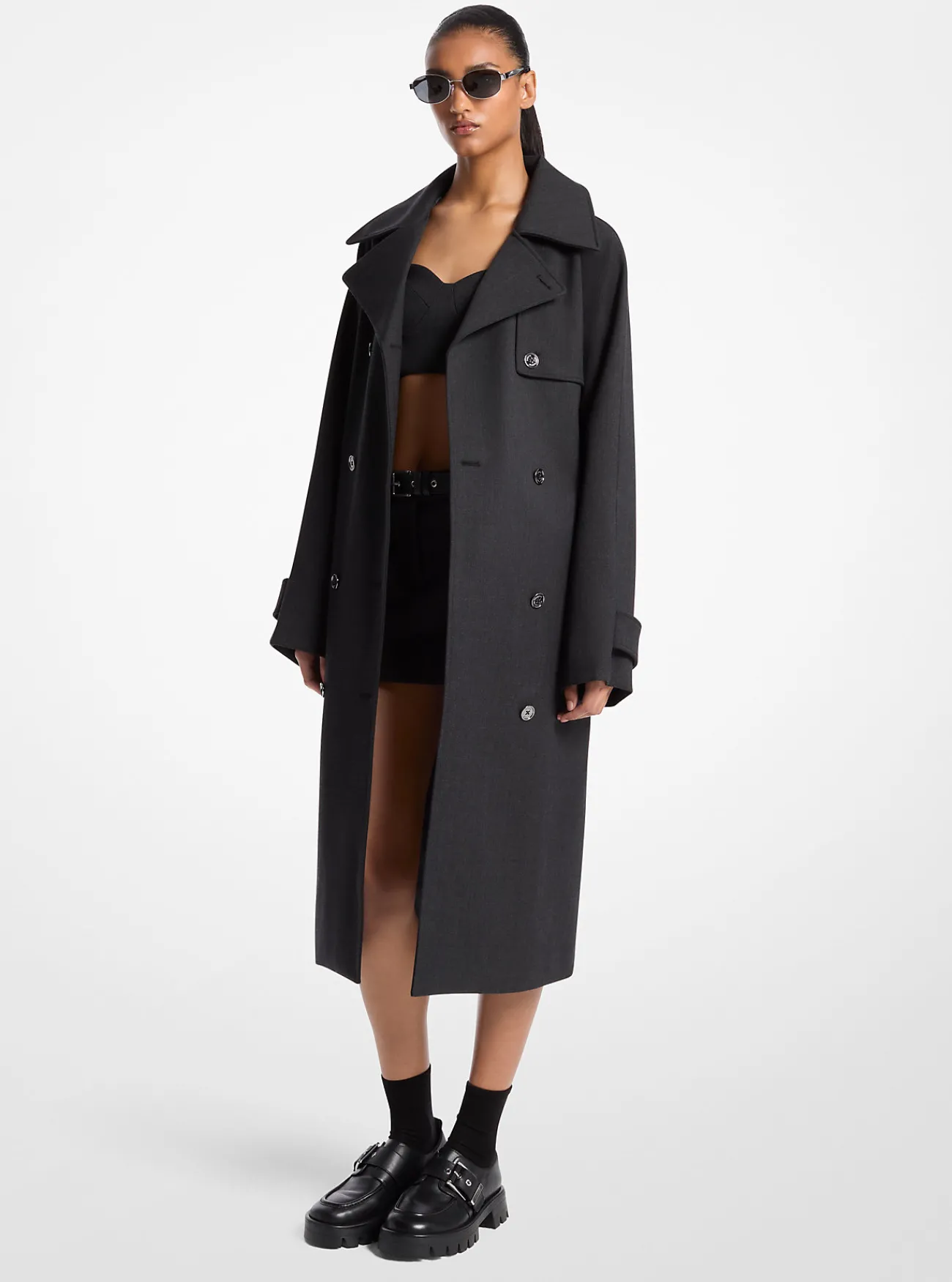 Michael Kors Trenchcoat van wolmix met stretch DERBYHEATHER Best