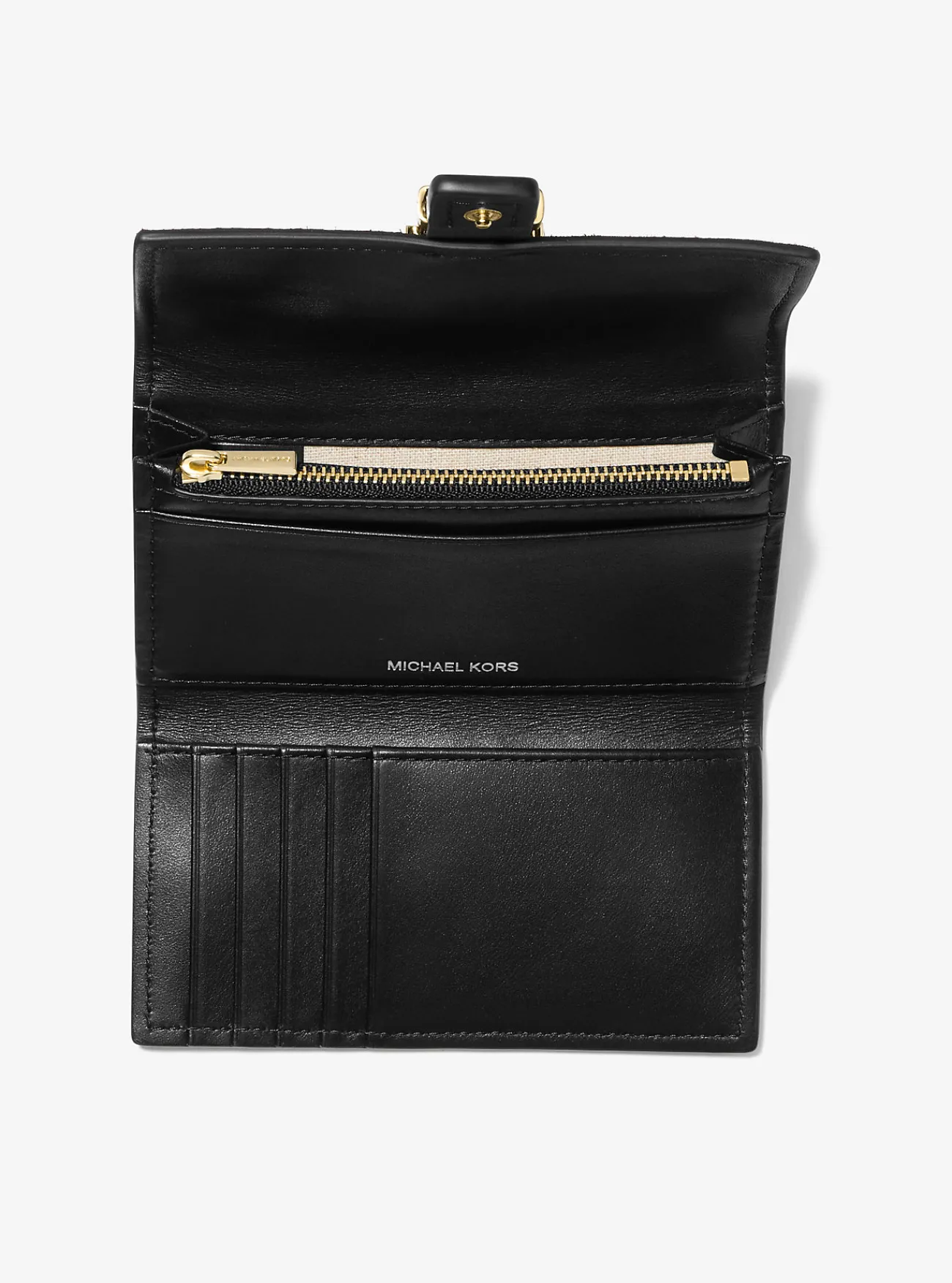 Michael Kors Tri-fold portefeuille Nolita van kalfshaar met jachtluipaardprint, middelgroot HUSKMULTI Online