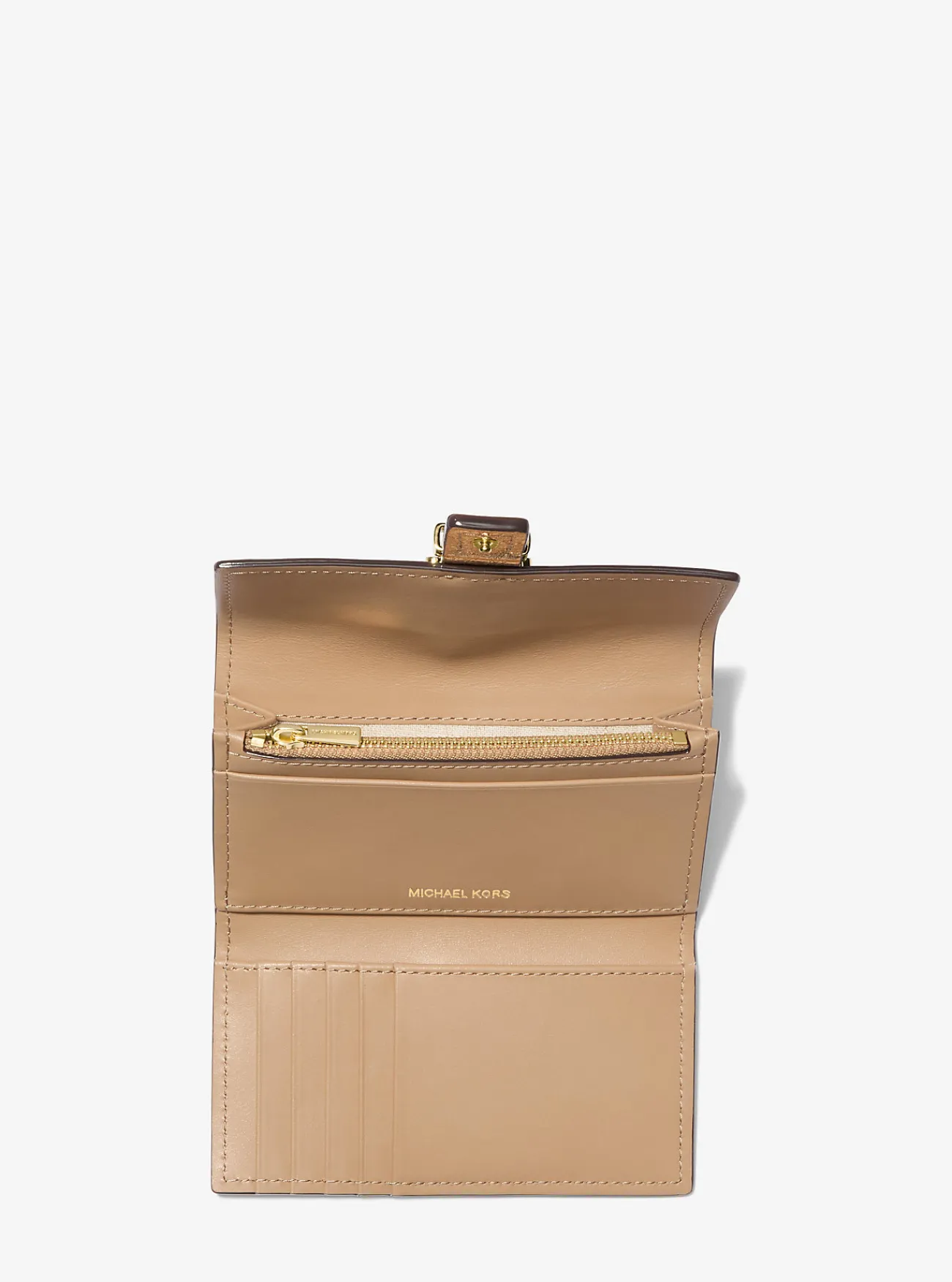 Michael Kors Tri-fold portefeuille Nolita van metallic craquel&eacute; leer, middelgroot LICHTGOUD Fashion