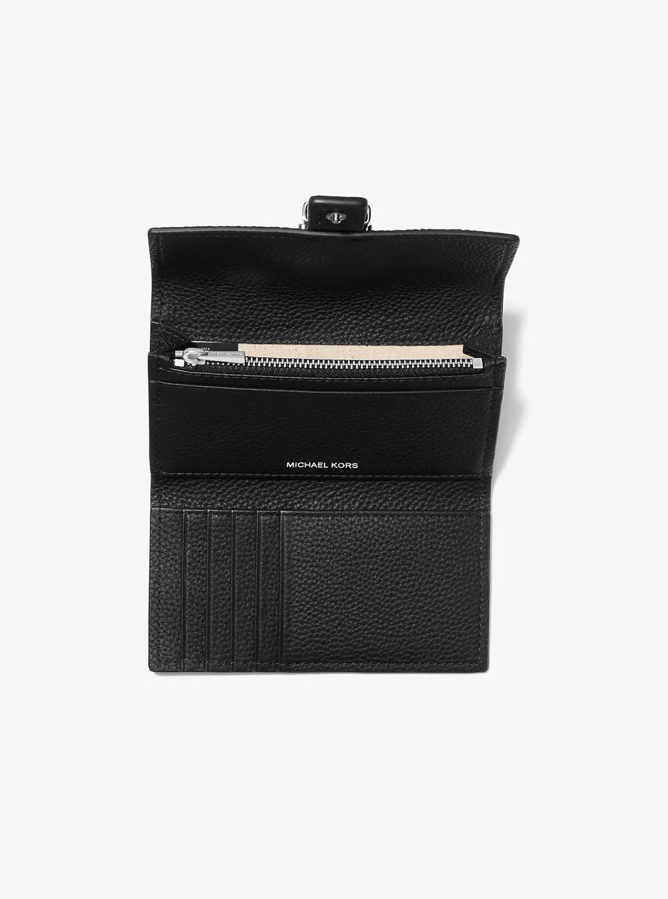 Michael Kors Tri-fold portefeuille Nolita van getrommeld leer, middelgroot ZWART New