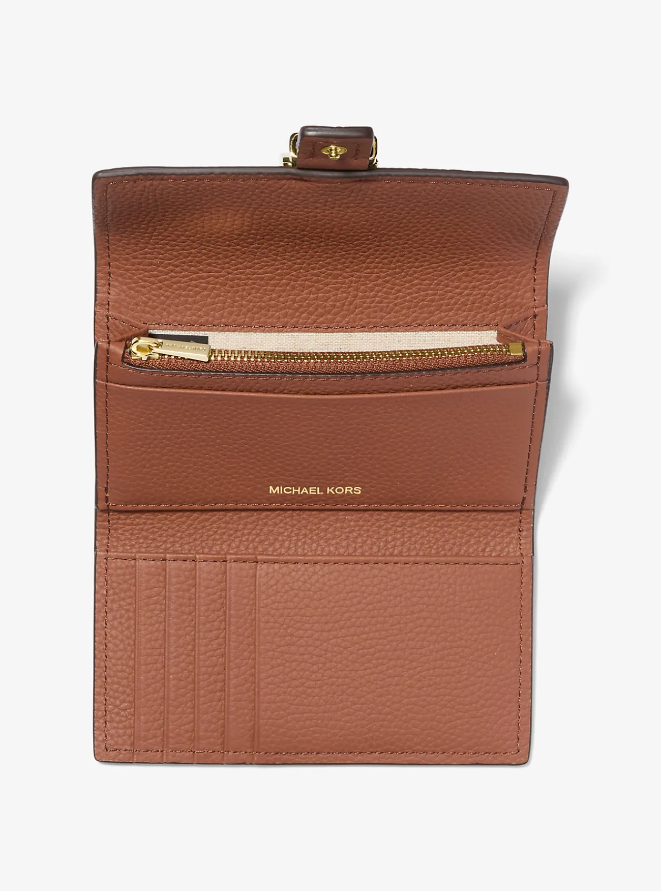 Michael Kors Tri-fold portefeuille Nolita van getrommeld leer, middelgroot LUGGAGE New