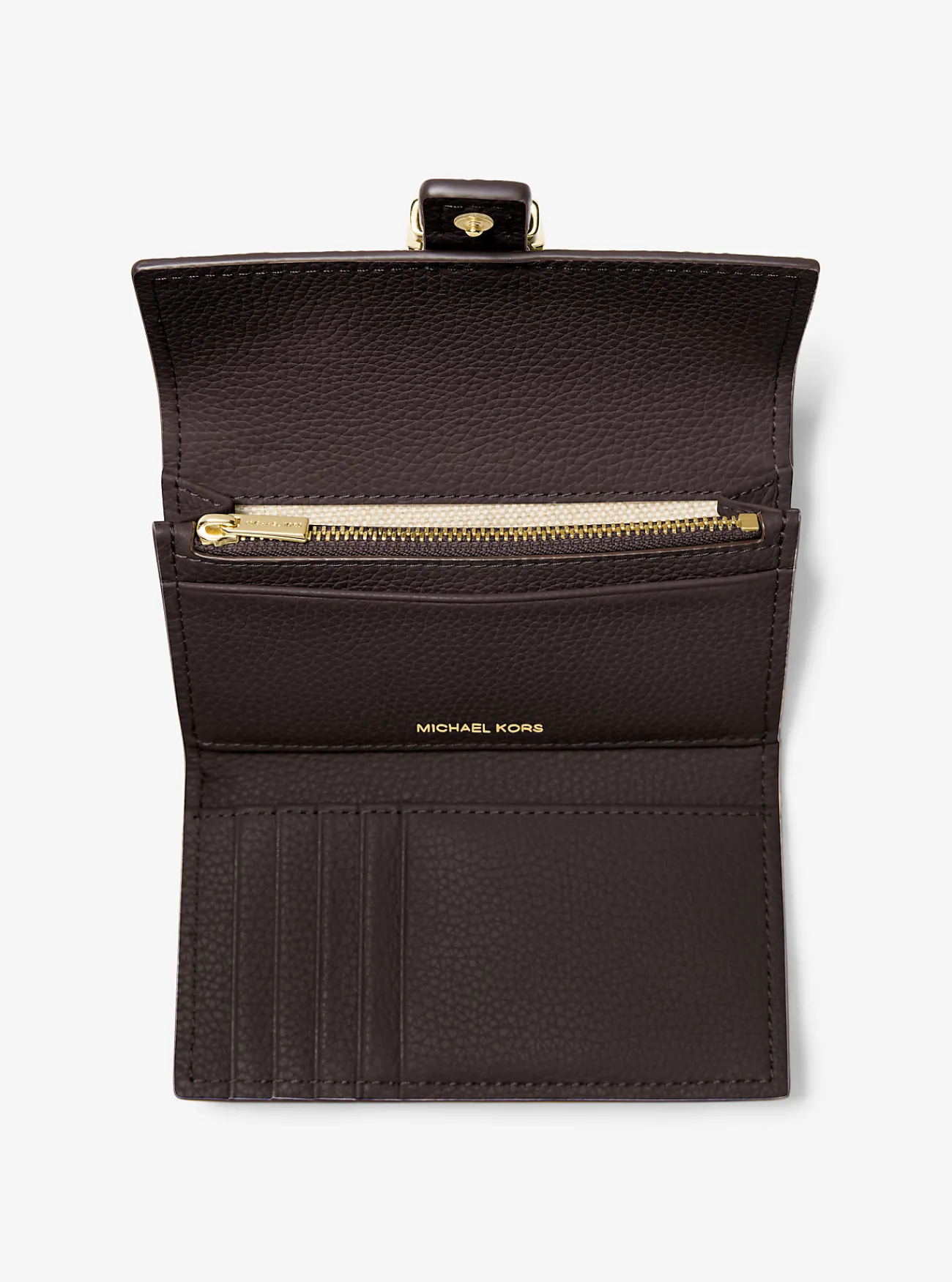 Michael Kors Tri-fold portefeuille Nolita van getrommeld leer, middelgroot CHOCOLADE Hot