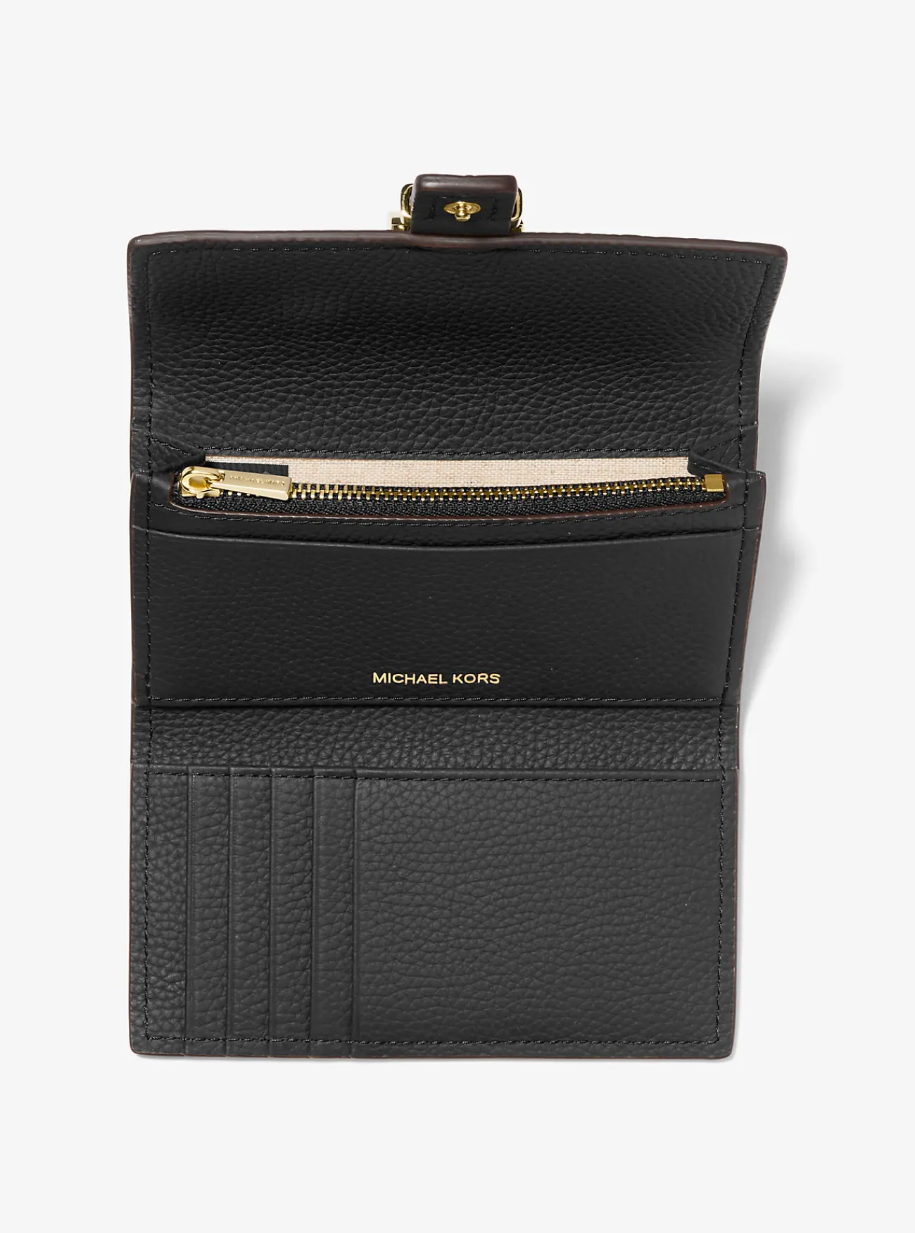 Michael Kors Tri-fold portefeuille Nolita van getrommeld leer, middelgroot ZWART New