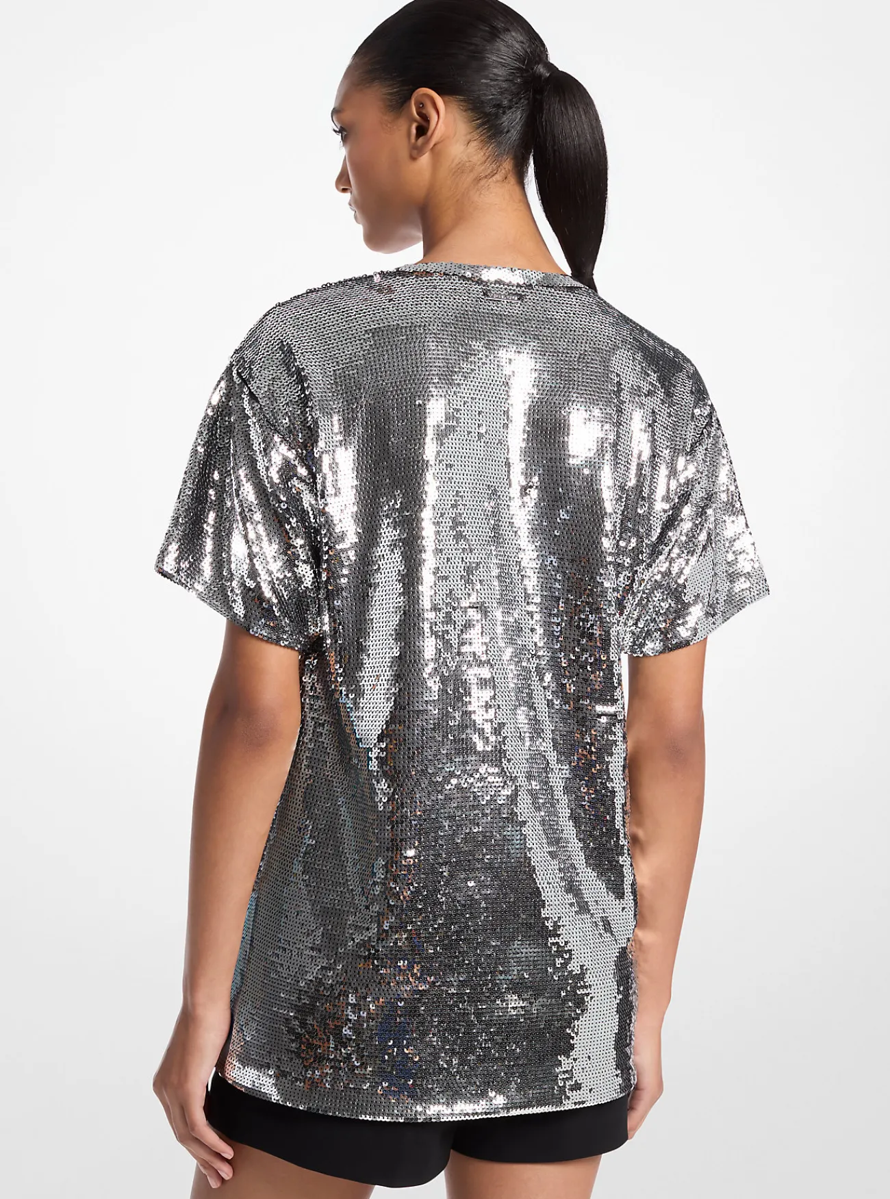 Michael Kors T-shirt van jersey met lovertjes, oversized ZILVER Discount