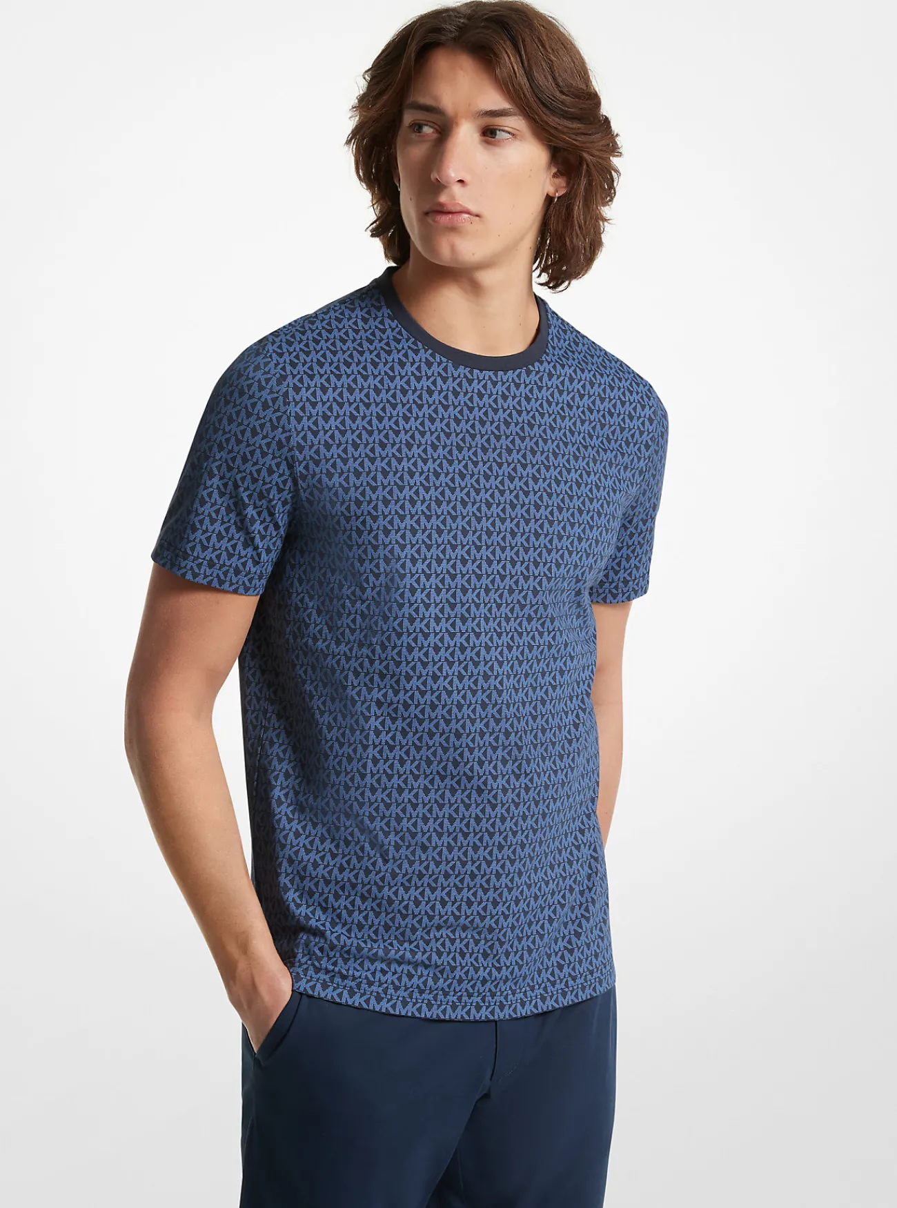 Michael Kors T-shirt van katoen met kenmerkende logoprint MIDDERNACHTSBLAUW Online