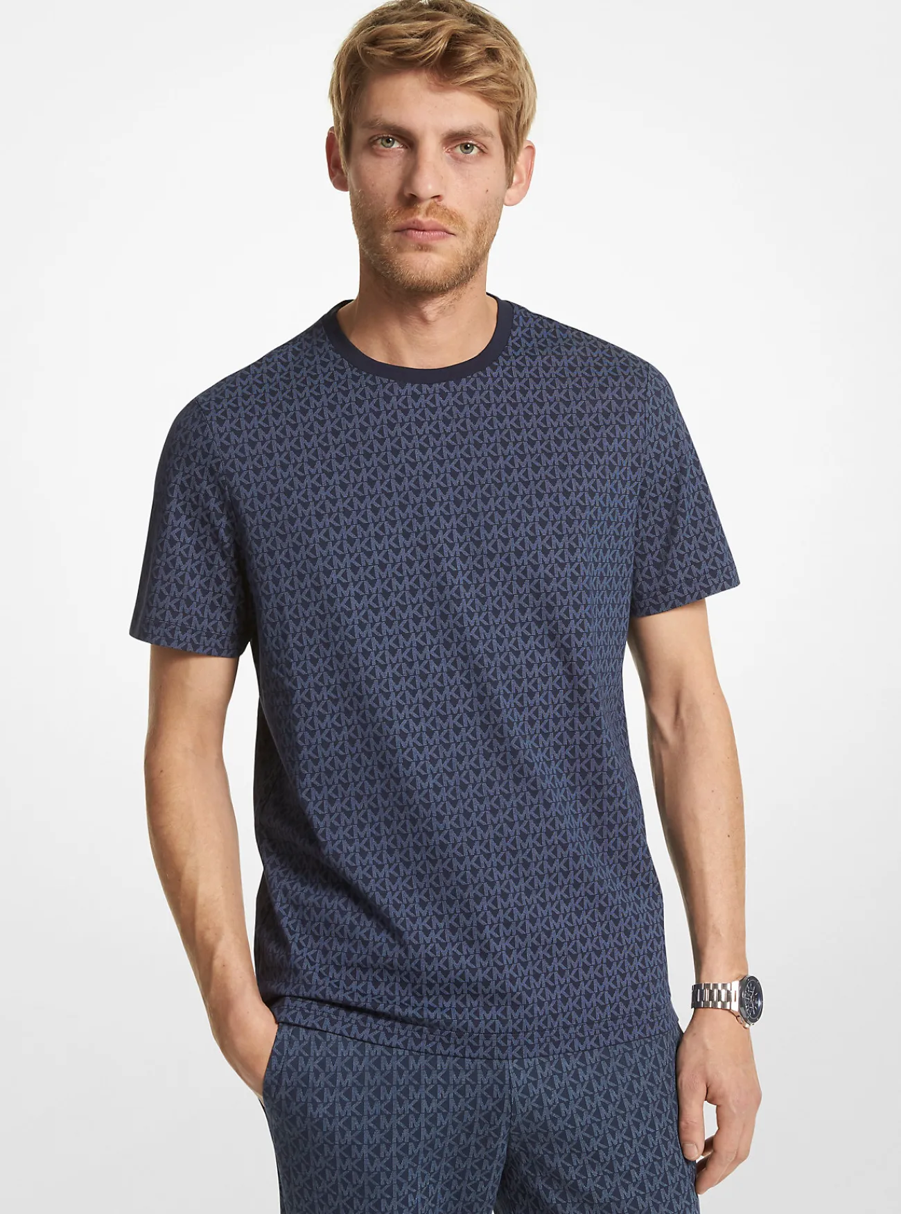 Michael Kors T-shirt van katoen met logo MIDDERNACHTSBLAUW Best