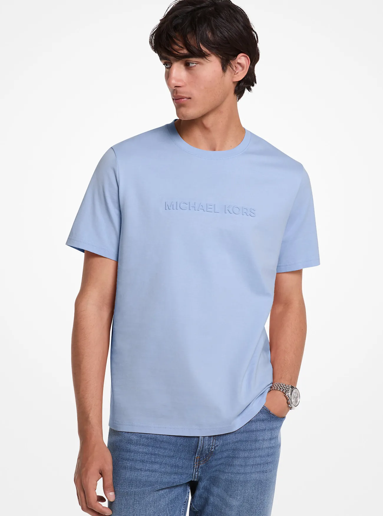 Michael Kors T-shirt van katoen met reli&euml;flogo CHAMBRAY Fashion