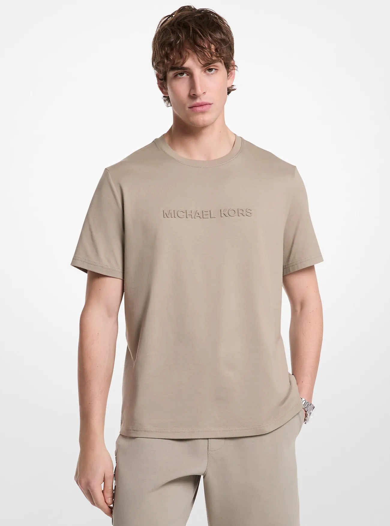 Michael Kors T-shirt van katoen met reli&euml;flogo ZACHTSALIE Outlet