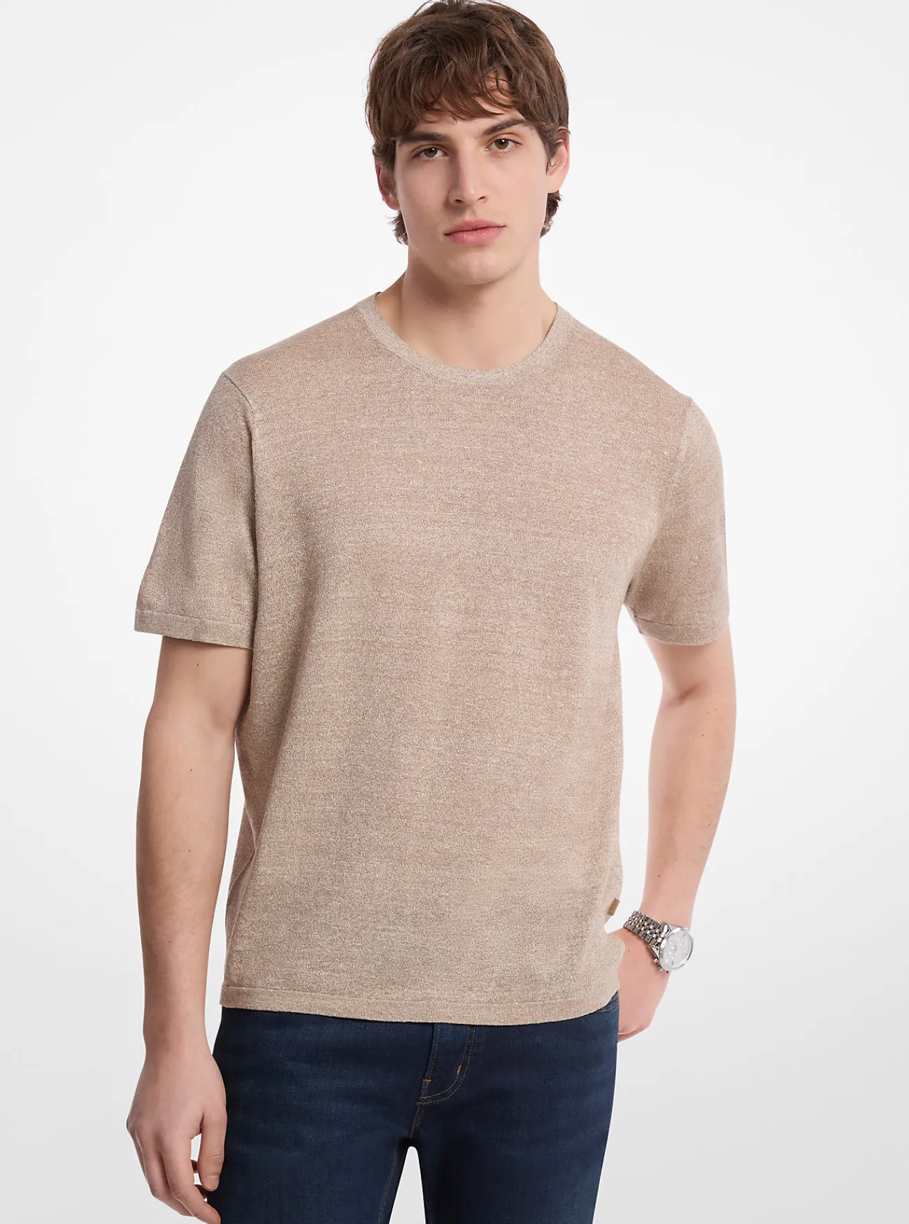 Michael Kors T-shirt van linnen en katoen KASTANJE Clearance