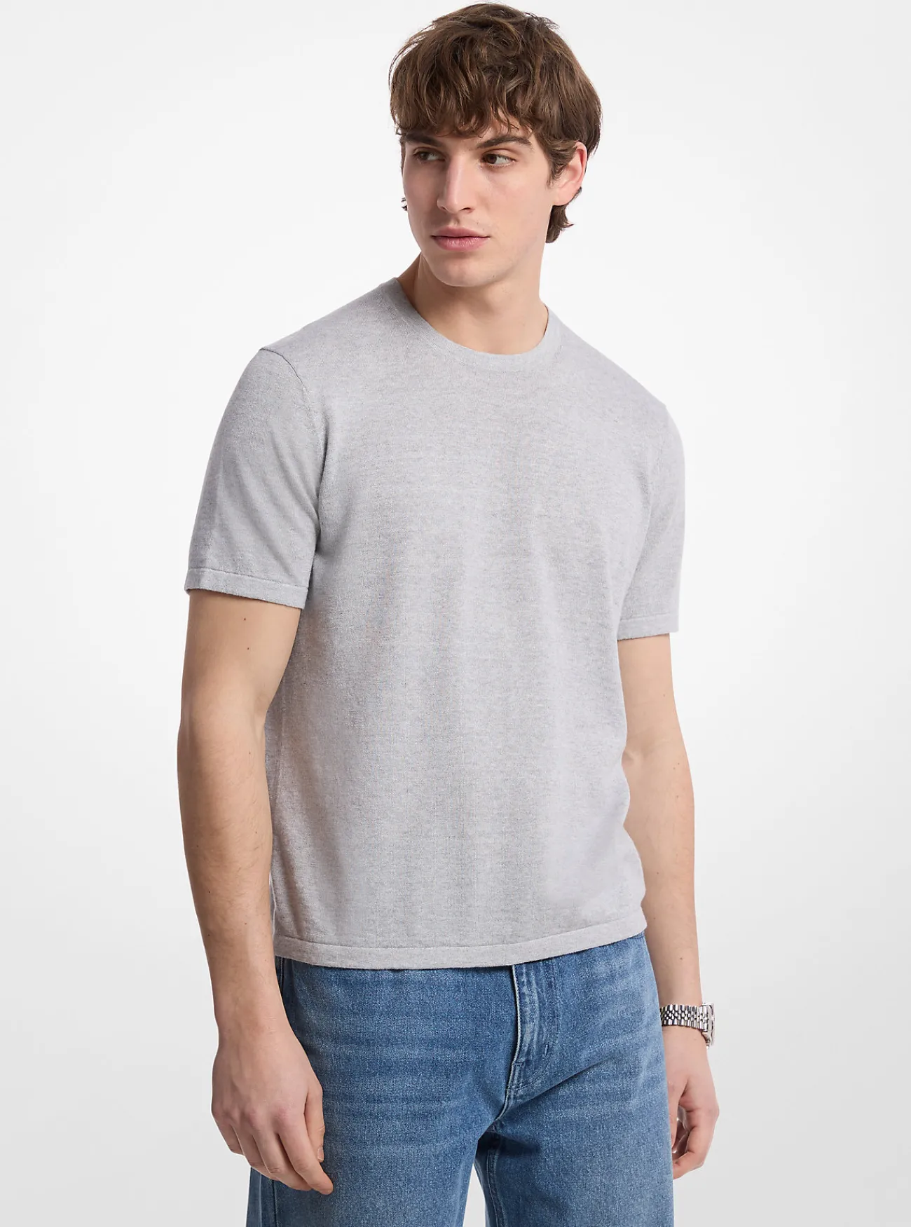 Michael Kors T-shirt van linnen en katoen STEENGRIJS Clearance