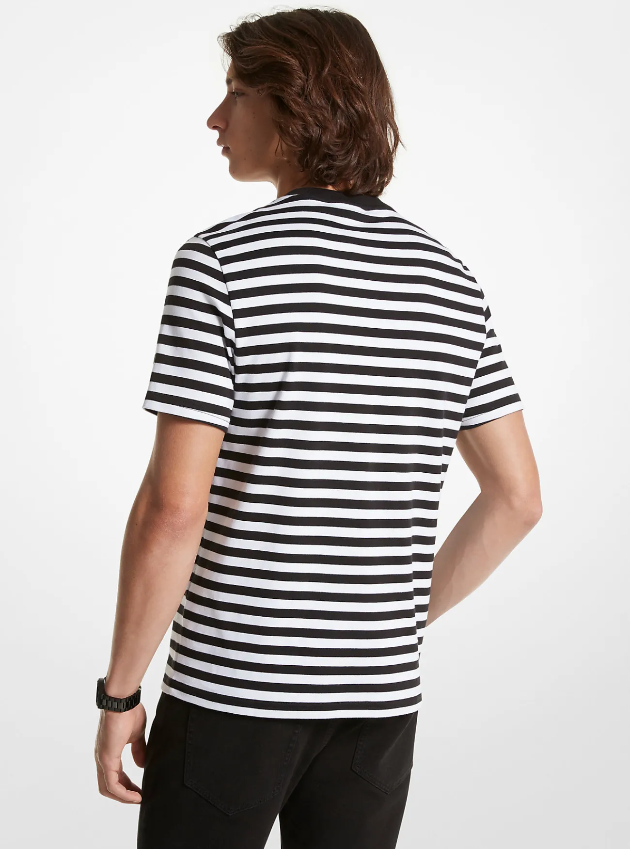 Michael Kors T-shirt van pima-katoen, gestreept ZWART Online