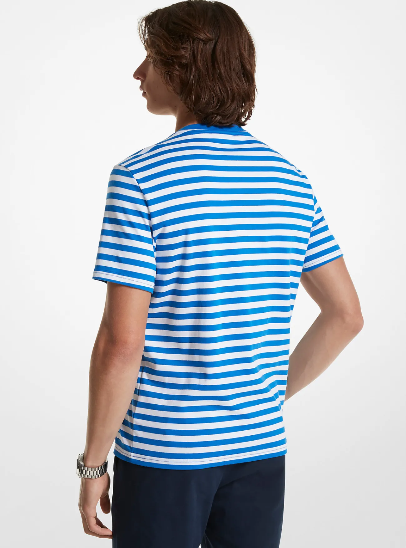 Michael Kors T-shirt van pima-katoen, gestreept GRIEKSBLAUW Outlet