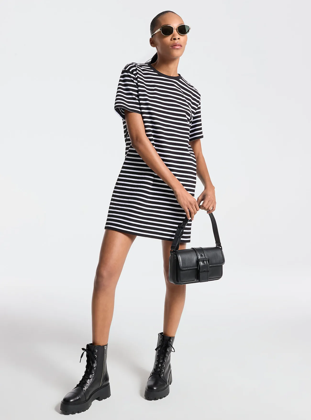 Michael Kors T-shirtjurk van katoen met strepen ZWART Best