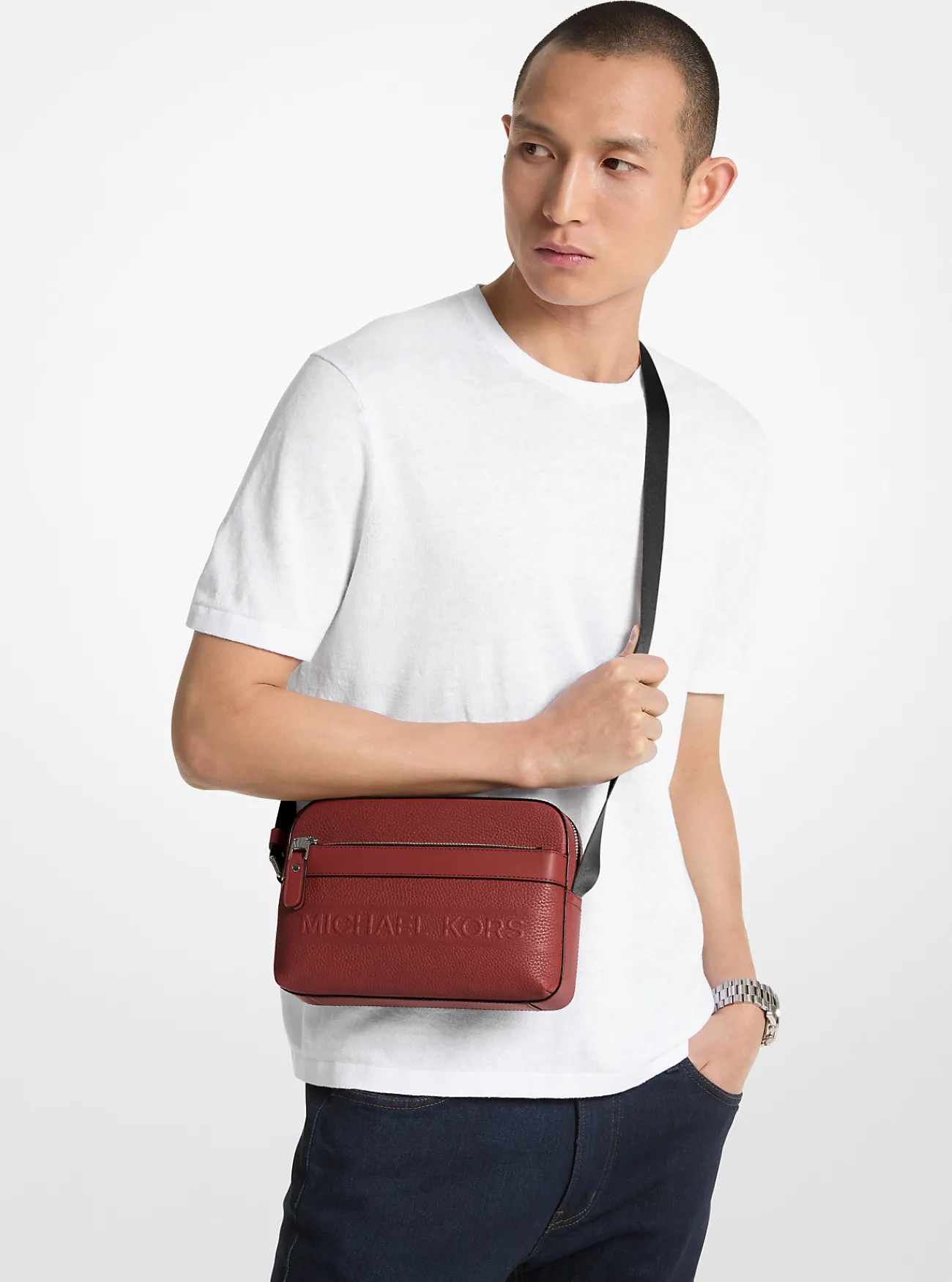 Michael Kors Utility-crossbodytas Hudson van getrommeld leer DONKER_BRANDY Best