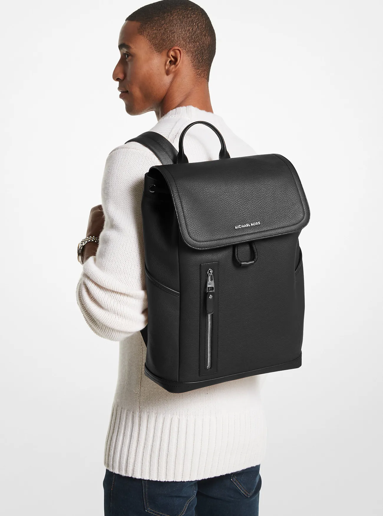 Michael Kors Utilityrugzak Hudson van getrommeld leer ZWART New